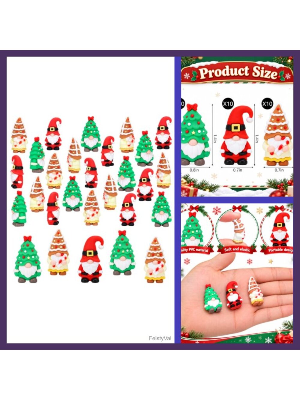 Mini Christmas Gnome Figurines Set 30 Pc PVC Ornaments Santa Tree Holiday Decor